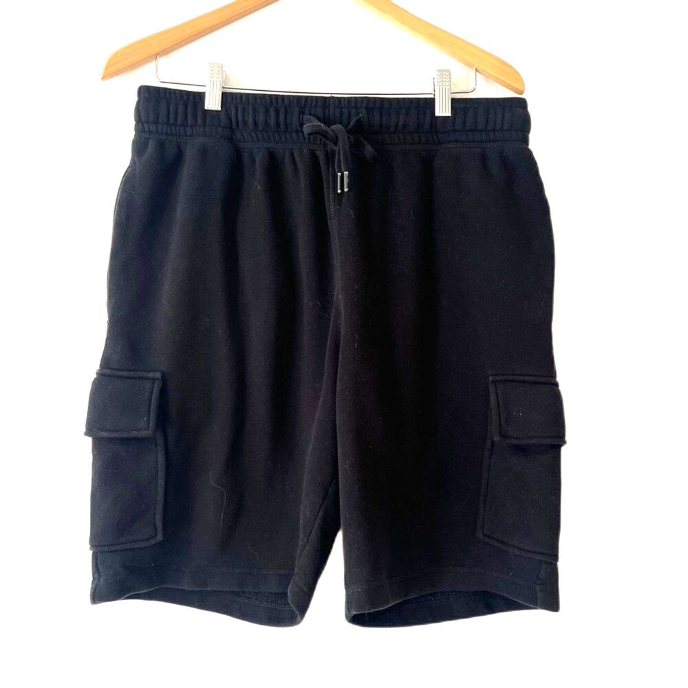 Maison Article Men's Black Shorts Fleece Cargo Pull On Zip Pockets Large